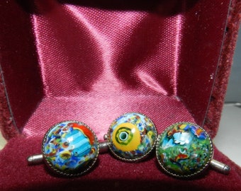 Vintage Multicolored Tuxedo Studs Buttons  Set of 3