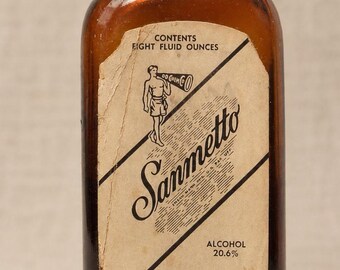 Vintage Sanmetto Brown Glass Apothecary Bottle, Authentic