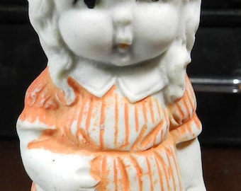 Vintage Bisque Girl Figurine Made in Japan Orange Dress 1950s