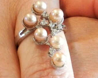 Vintage Sterling Silver Pearl Ring  SZ 9 1/4