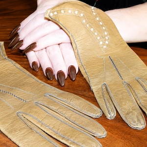 Vintage Tan Kidskin Gloves 1940s Leather Gloves Soft
