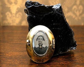 Antique Rare Double Portrait Mourning Brooch Memento Mori