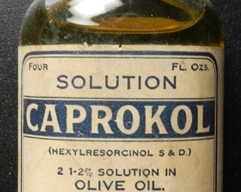 Authentic Antique Medicine Bottle of Caprokol - Screw Top, Label