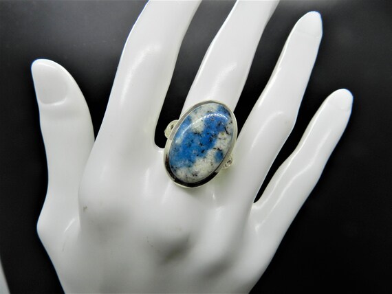 Vintage Imitation Blue Spot Jasper Sterling Silve… - image 1