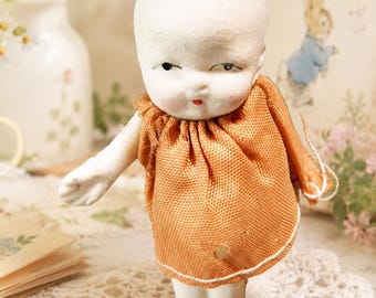 Occupied Japan Bisque Doll 2.5" Vintage Jointed Arms Original Dress