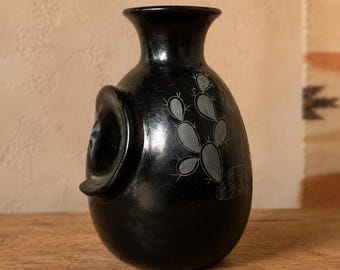 Vintage Mateos Mexico Blackware Vase Signed  11 Inch