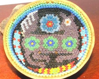 Vintage Huichol Beaded Gourd Bowl, 1960s–80s