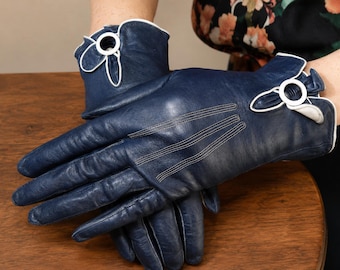 Vintage 1940s Blue Kidskin Leather Gloves Size 6