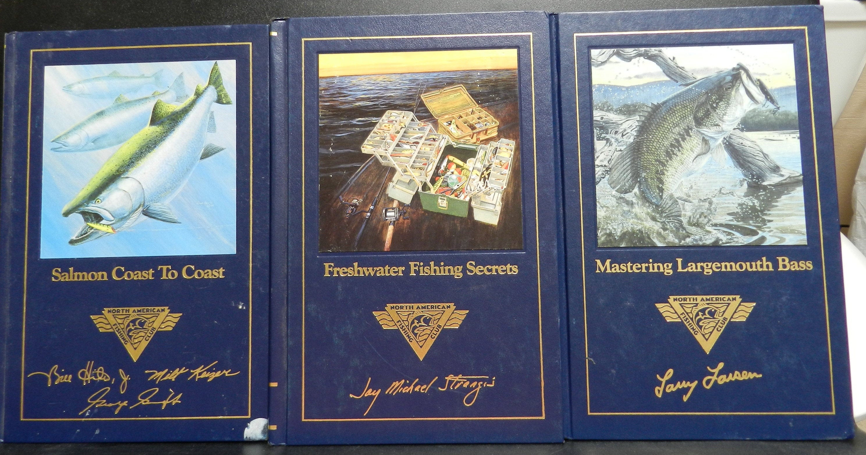 Lot of 3 Vintage North American Fishing Club Books Fishing Secrets & Salmon  and Largemouth Bass First Edition 