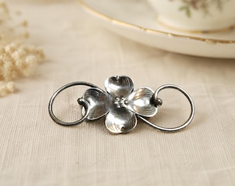 Vintage Handmade Sterling Silver Dogwood Sweater Pin