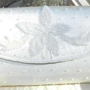 Vintage Beaded Evening Clutch: Off White Floral, Original Box