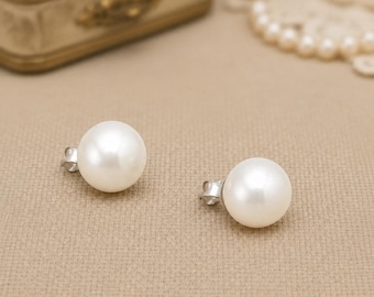 Vintage Sterling Silver Button Pearl Earrings – Genuine Cultured Pearls AA+