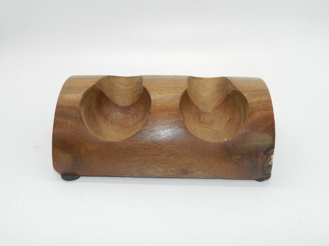 Vintage Hand Carved Wooden Double Pipe Holder Heavy Wood Etsy