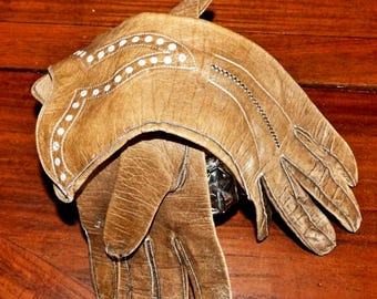 Vintage Taupe Kidskin Gloves 1940s Leather Gloves Soft