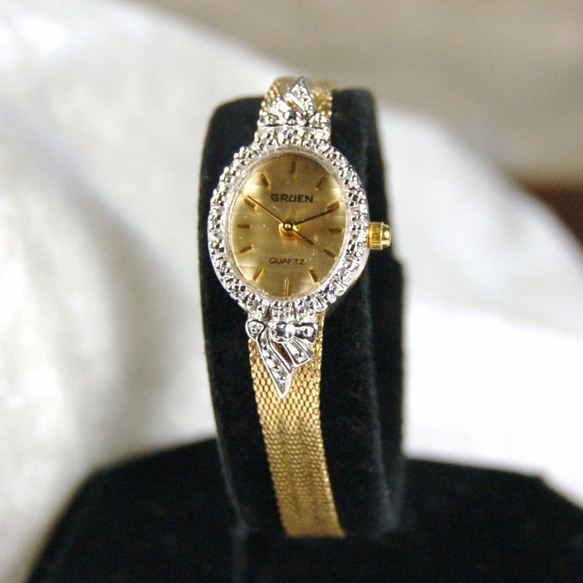 Woman's Vintage 10 Diamond Watch by Gruen Quartz Watch Etsy