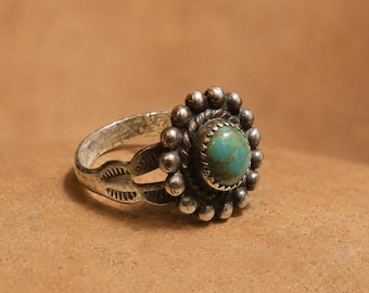 Vintage Old Pawn Sterling Turquoise Ring Size 3.5