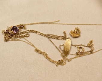 Vintage 10K Gold Scrap Jewelry Lot Broken Chain Pendant Bracelet