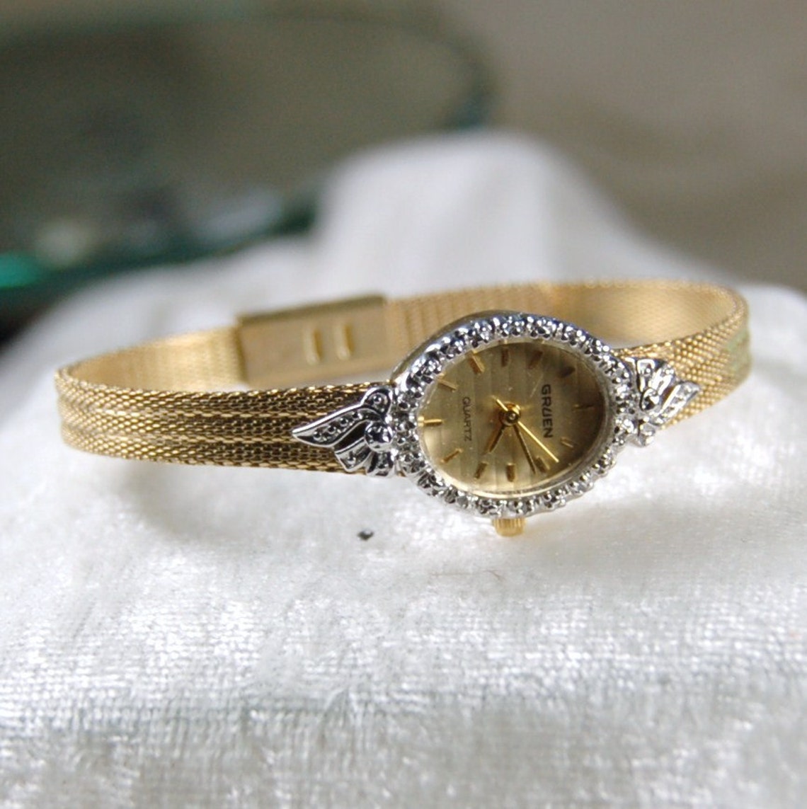 Woman's Vintage 10 Diamond Watch by Gruen Quartz Watch Etsy