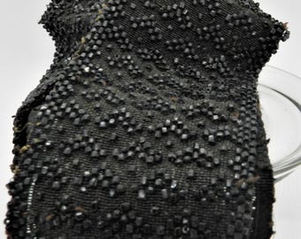 Antique Black Beaded Trim 39 Inch Glass Bead Strip Victorian Mourning Dress Fragment