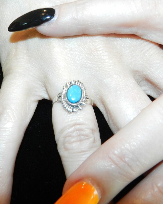 2 Vintage Sterling & Turquoise Rings Green Blue - image 3