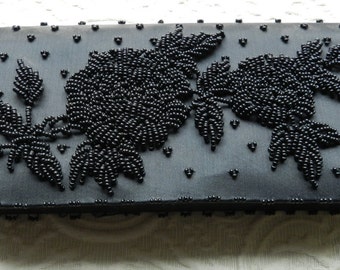 Vintage Black Beaded Formal Clutch