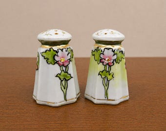 Vintage Nippon Style Salt Pepper Shakers – Hand Painted Floral Porcelain