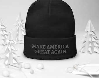 Black MAGA Embroidered Beanie Make America Great Again Winter Hat