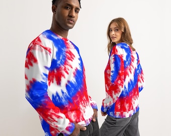 Felpa patriottica tie-dye, maglietta a maniche lunghe rossa, bianca e blu per donna, pullover per il 4 luglio, top per il giorno dell'indipendenza