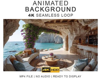 Ocean Cave Lounge Ambient Background Video – 4K Seamless Loop Ambience Clips (Digital Download)