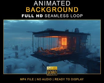 Cozy Cyberpunk Apartment Ambient Background Video – Full HD Seamless Loop Ambience Clips (Digital Download)