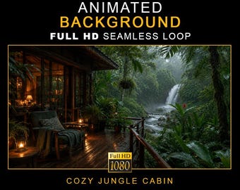 Cozy Jungle Cabin Ambient Background Video – Full HD Seamless Loop Ambience Clips (Digital Download)