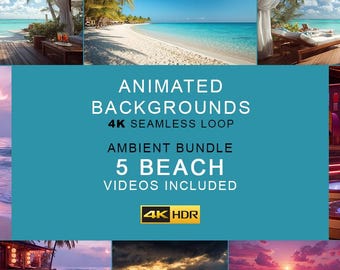5 Beach & Ocean Ambient Background Videos – 4K Seamless Loop Ambience Clips (Digital Download)