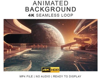 Space Water Park Ambient Background Video – 4K Seamless Loop Ambience Clips (Digital Download)
