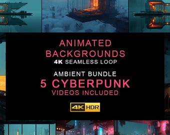 5 Cyberpunk Ambient Background Videos – 4K Seamless Loop Ambience Clips (Digital Download)