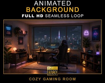 Cozy Gaming Room Ambient Background Video – Full HD Seamless Loop Ambience Clips (Digital Download)