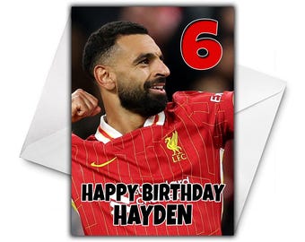 Gepersonaliseerde MOHAMED SALAH-verjaardagskaart - Manchester City verjaardagskaart - Mo Salah gepersonaliseerde wenskaart - grote A4-kaart