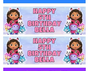 GABBY Personalised Birthday Banners - Dollhouse Personalised Birthday Banners - Dollhouse Birthday Banners - Gabby Birthday Banners