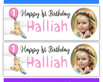 WINNIE DE POOH Gepersonaliseerde verjaardagsbanners met foto - Disney verjaardagsbanners - Winnie de Poeh-achtergrond - Teigetje - Iejoor - Pooh-banners