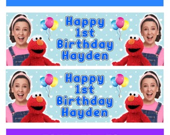 MS RACHEL & ELMO Gepersonaliseerde verjaardagsbanners - Miss Rachel Verjaardagsbanners - Mevr. Rachel Backdrop - Miss Rachel Banners - Blauwe jongensbanners