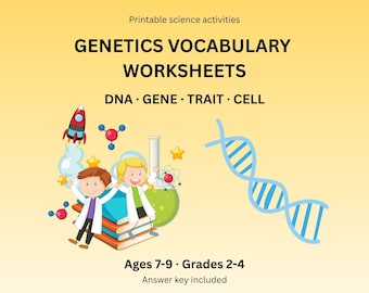 Genetics Vocabulary Worksheets | DNA, Gene, Trait, Cell Activity (Digital Download)