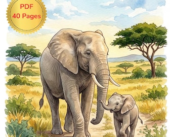 Mother and Baby Animal Coloring Book Realistic Wildlife Printable PDF Mothers Day Gift