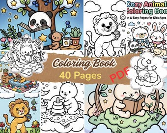 Cozy Animals Coloring Book for Kids Ages 4-8, Kawaii Bold & Easy Printable  Pages