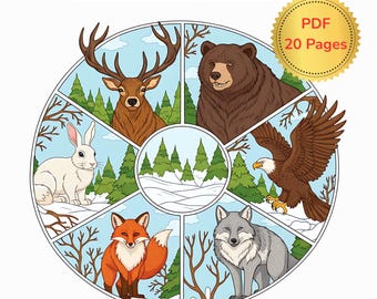 Printable Winter Animals Coloring Book for Kids | Realistic Forest Wildlife Pages | Instant Download PDF