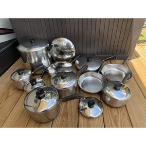 20-delige vintage Revere Ware kookset met koperen bodem, 1801 Clinton USA: potten, pannen en deksels