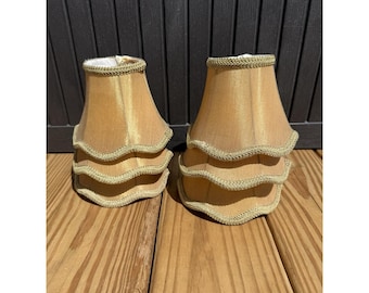 6 Vintage Clip On Textured Fabric Silk Lined Lampshades Scalloped 5"