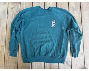 Vintage 1995 Taz Embroidered Looney Tunes Green Sweatshirt Medium Unisex Adult