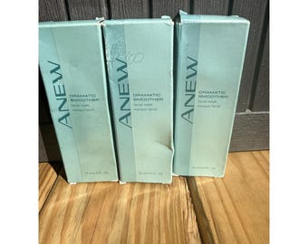 3 nowe, vintage'owe maseczki wygładzające Avon Dramatic Smoother Face Mask, 2,5 uncji każda, nr rej. 2001