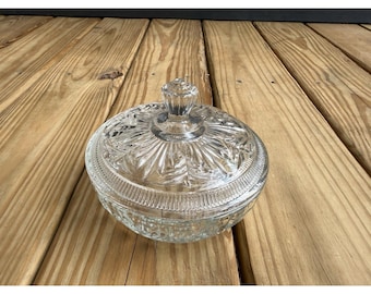 Tarro de cristal para polvos de Avon con tapa, decoración vintage para tocador, diseño floral.