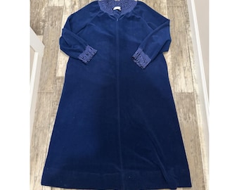 Vintage Vanity Fair Cobalt Blue Zip House Coat Dressing Robe Velour