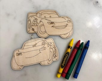 Custom Wood Cutout Kit – Kids Coloring Party Favors (2 Wood Cutouts, Crayons)